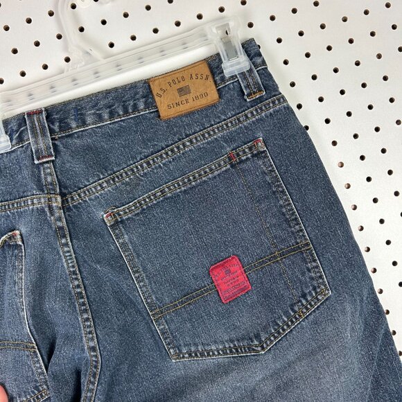 US Polo‎ ASSN Carpenter Shorts Sz 38 90s Baggy Wide Leg Y2K Work Wear Blue Skate - Picture 2 of 8